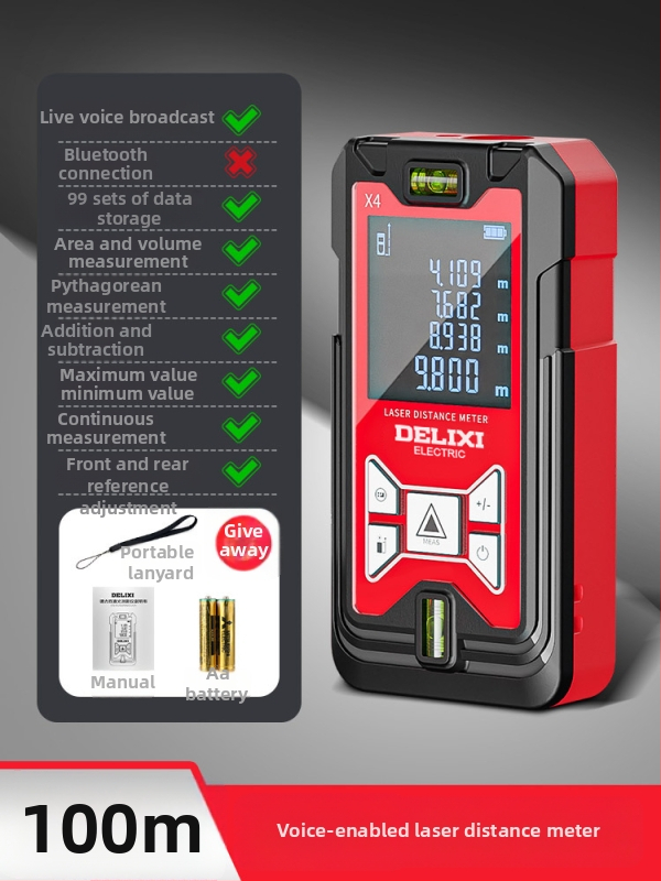 Lāzera distancmērītājs ar infrasarkano staru, augsta precizitāte, rokas izmantošanai, uzlādējams