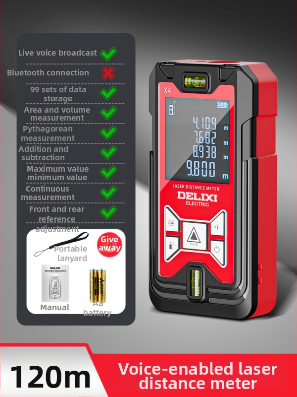 Lāzera distancmērītājs ar infrasarkano staru, augsta precizitāte, rokas izmantošanai, uzlādējams