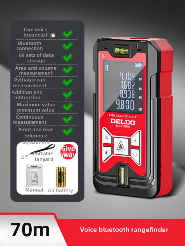 Lāzera distancmērītājs ar infrasarkano staru, augsta precizitāte, rokas izmantošanai, uzlādējams