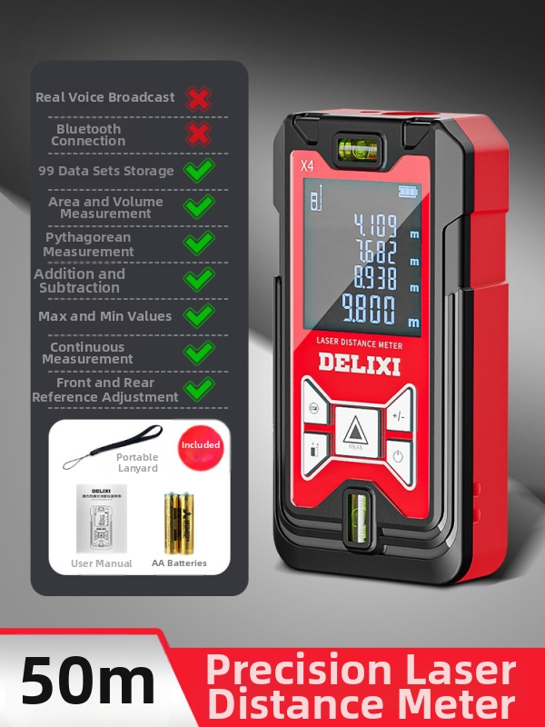 Lāzera distancmērītājs ar infrasarkano staru, augsta precizitāte, rokas izmantošanai, uzlādējams