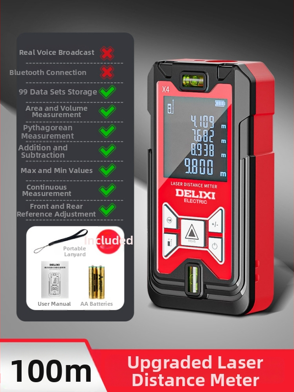Lāzera distancmērītājs ar infrasarkano staru, augsta precizitāte, rokas izmantošanai, uzlādējams