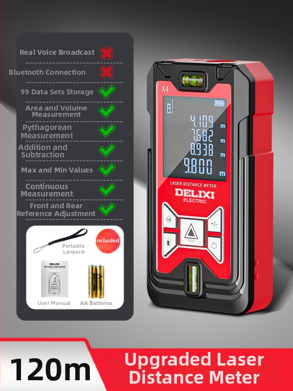 Lāzera distancmērītājs ar infrasarkano staru, augsta precizitāte, rokas izmantošanai, uzlādējams