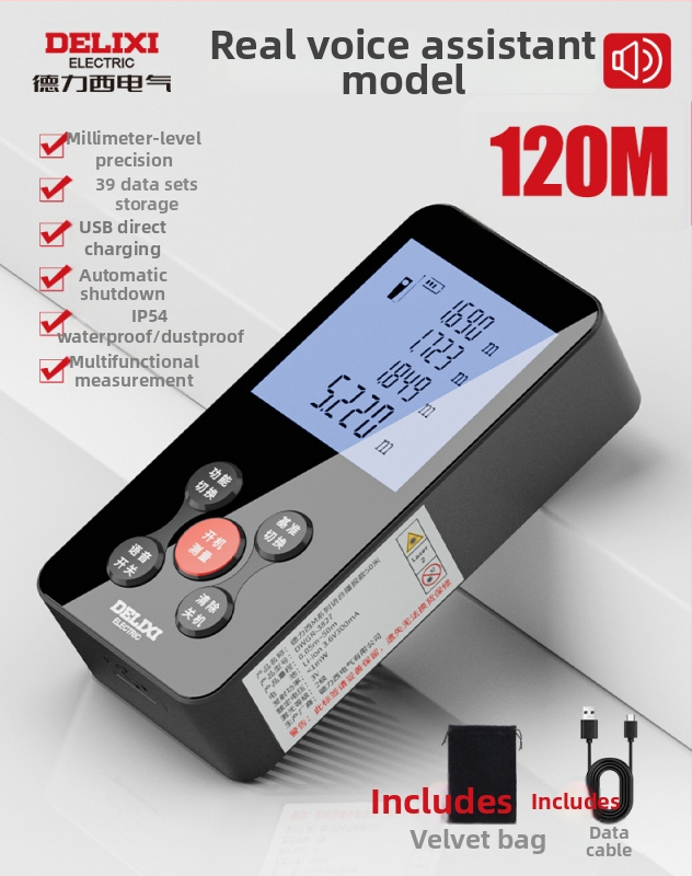 Lāzera distancmērītājs ar infrasarkano staru, augsta precizitāte, rokas izmantošanai, uzlādējams