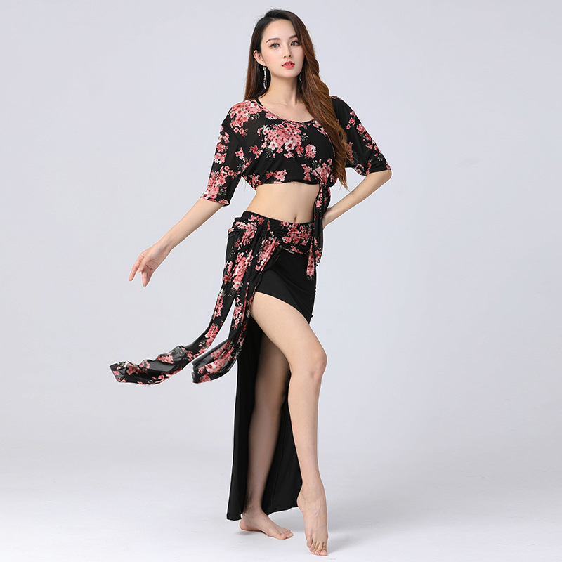 Butterfly brend — haljina za vježbanje belly dance — Bat rukav, cvjetni uzorak, vitki silueta (Materijal: Modal; Glavno vlakno: klorirano vlakno; Za ples trbuha; Žensko)