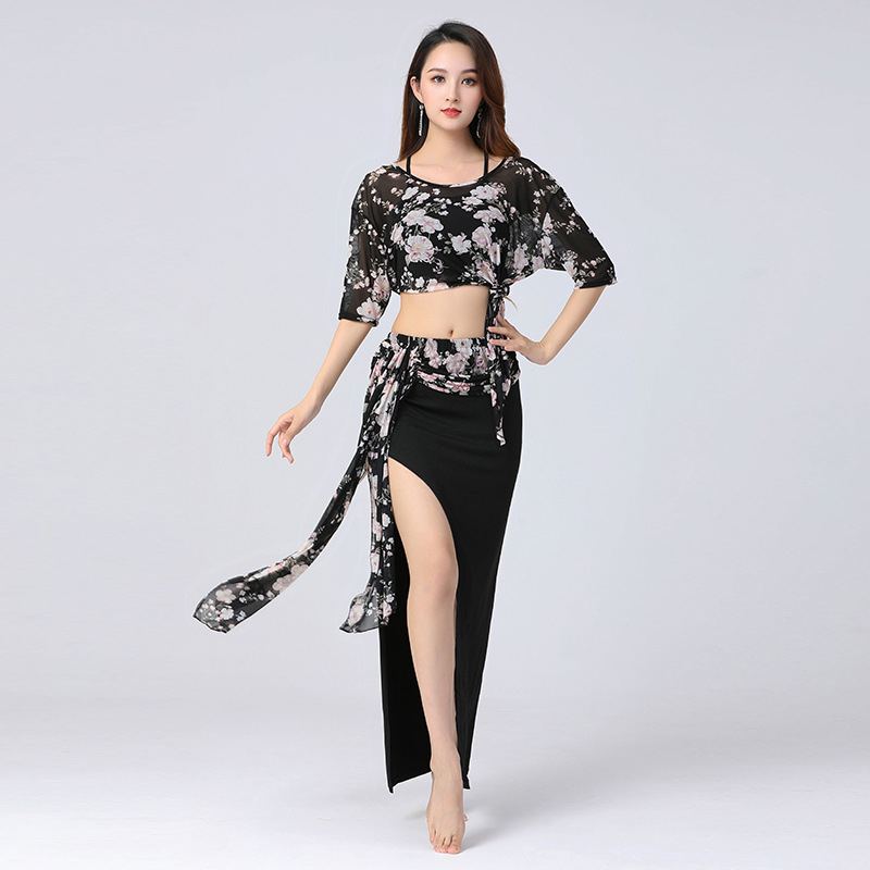 Butterfly brend — haljina za vježbanje belly dance — Bat rukav, cvjetni uzorak, vitki silueta (Materijal: Modal; Glavno vlakno: klorirano vlakno; Za ples trbuha; Žensko)