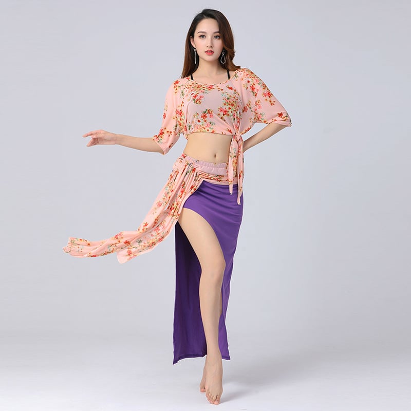 Butterfly brend — haljina za vježbanje belly dance — Bat rukav, cvjetni uzorak, vitki silueta (Materijal: Modal; Glavno vlakno: klorirano vlakno; Za ples trbuha; Žensko)