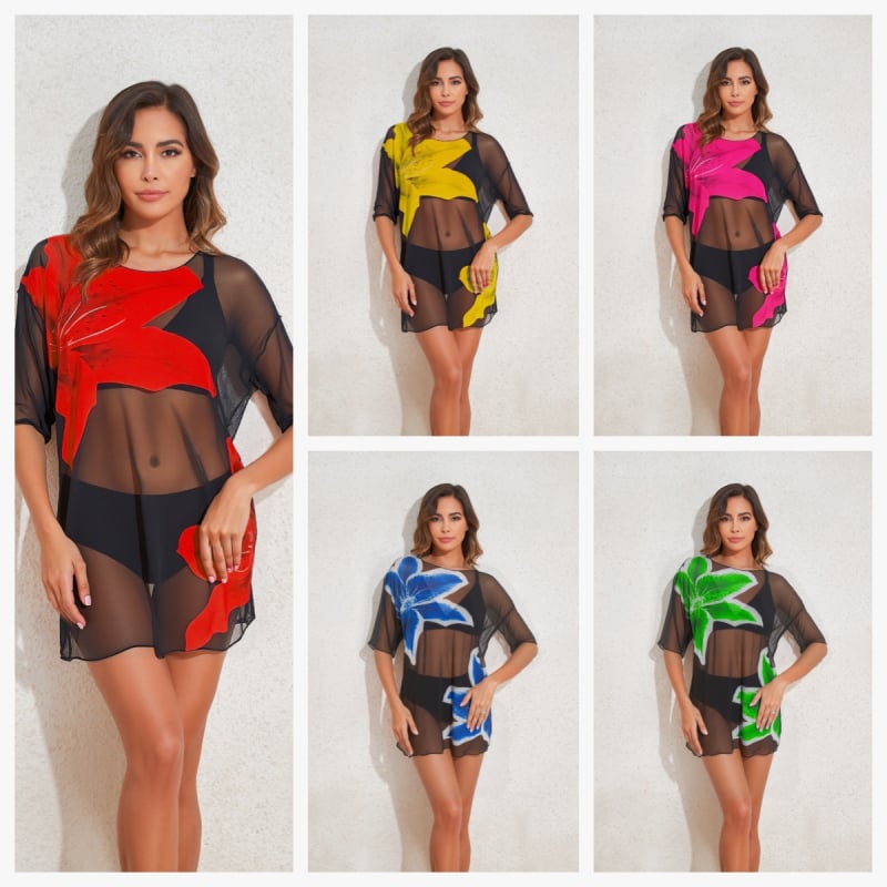 Printani bikini set od tri komada s mrežastim prekrivkom za zaštitu od sunca, za plažu