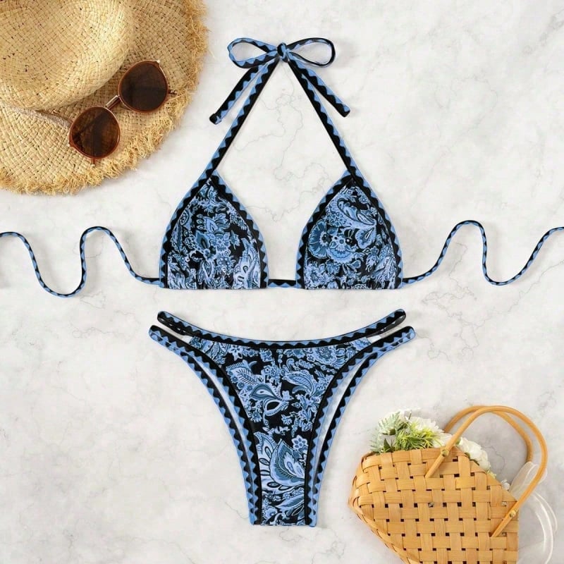 Igina Printani halter bikini, dvodijelni kupaći za žene, 82% poliester / 18% elastan, podstava 18% elastan, težina tkanine 250 g, jastučić za prsima