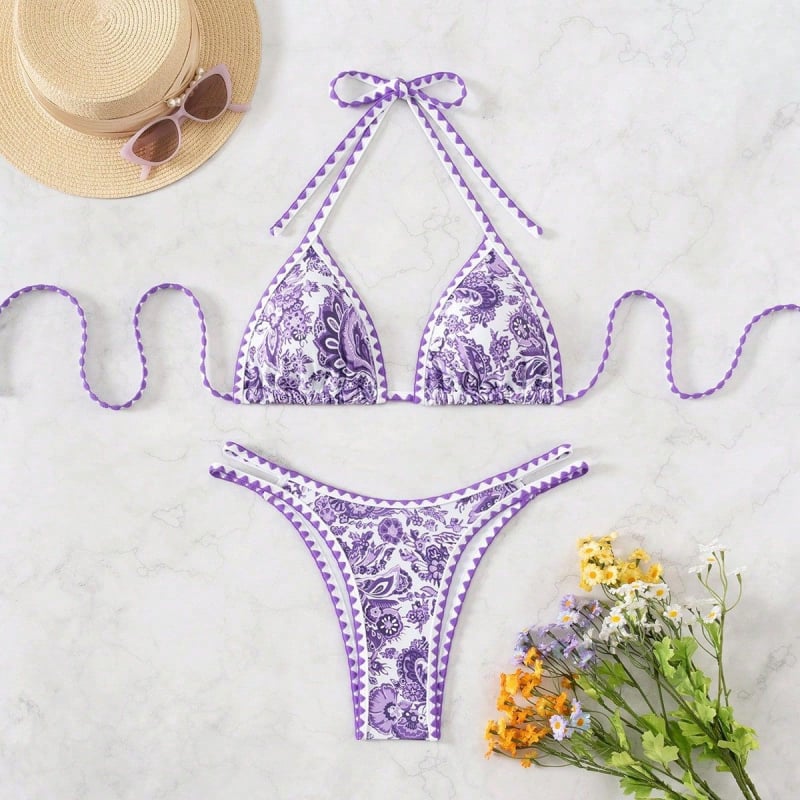 Igina Printani halter bikini, dvodijelni kupaći za žene, 82% poliester / 18% elastan, podstava 18% elastan, težina tkanine 250 g, jastučić za prsima