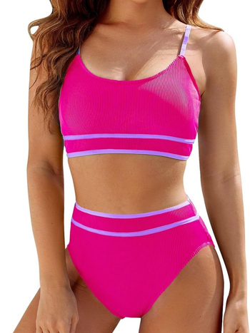 Dvodjelni bikini, visok struk, push-up jastučići za dojke, otvoren leđa, elastični poliester