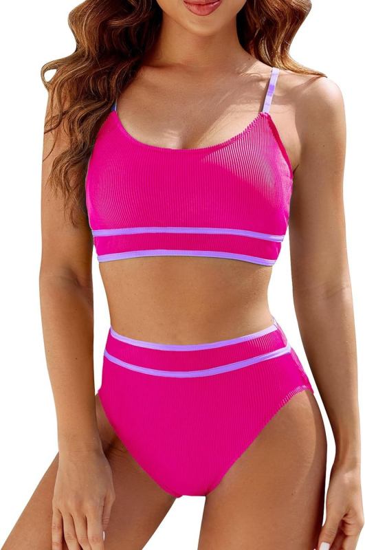 Dvodjelni bikini, visok struk, push-up jastučići za dojke, otvoren leđa, elastični poliester