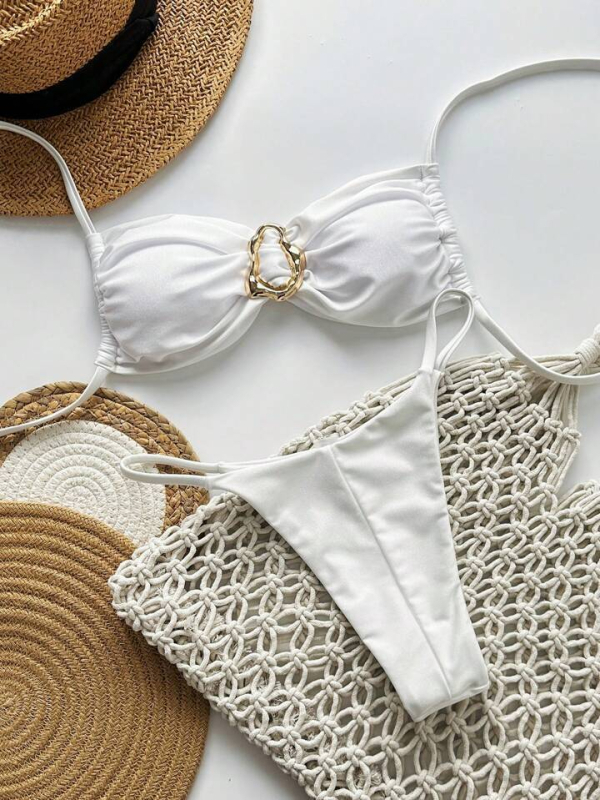 Ženski bikini kostim s sjajnom dvostrukom tkaninom, umetak za prsni koš, najlon 82% tkanina s podstavom 82%, 130 g, bez rukava