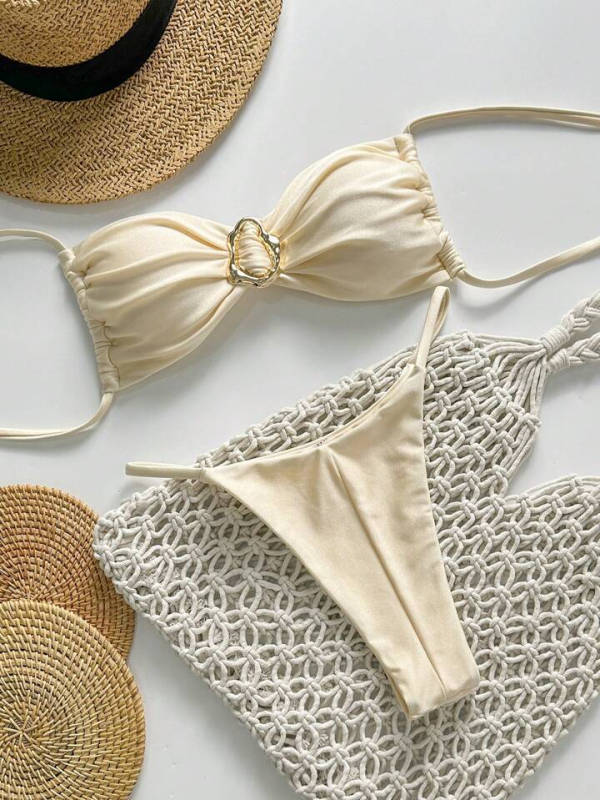 Ženski bikini kostim s sjajnom dvostrukom tkaninom, umetak za prsni koš, najlon 82% tkanina s podstavom 82%, 130 g, bez rukava