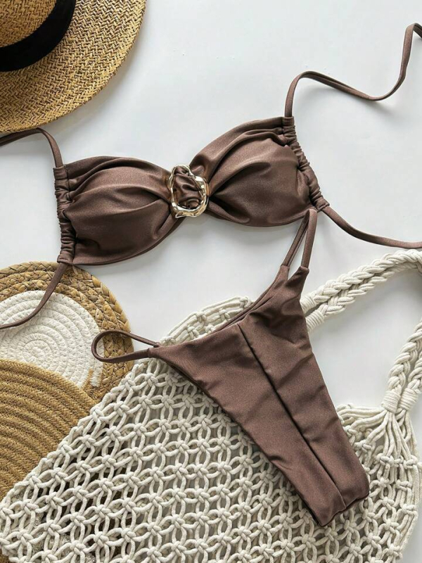 Ženski bikini kostim s sjajnom dvostrukom tkaninom, umetak za prsni koš, najlon 82% tkanina s podstavom 82%, 130 g, bez rukava