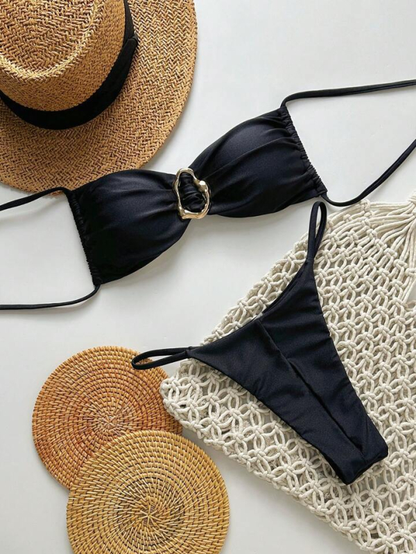 Ženski bikini kostim s sjajnom dvostrukom tkaninom, umetak za prsni koš, najlon 82% tkanina s podstavom 82%, 130 g, bez rukava