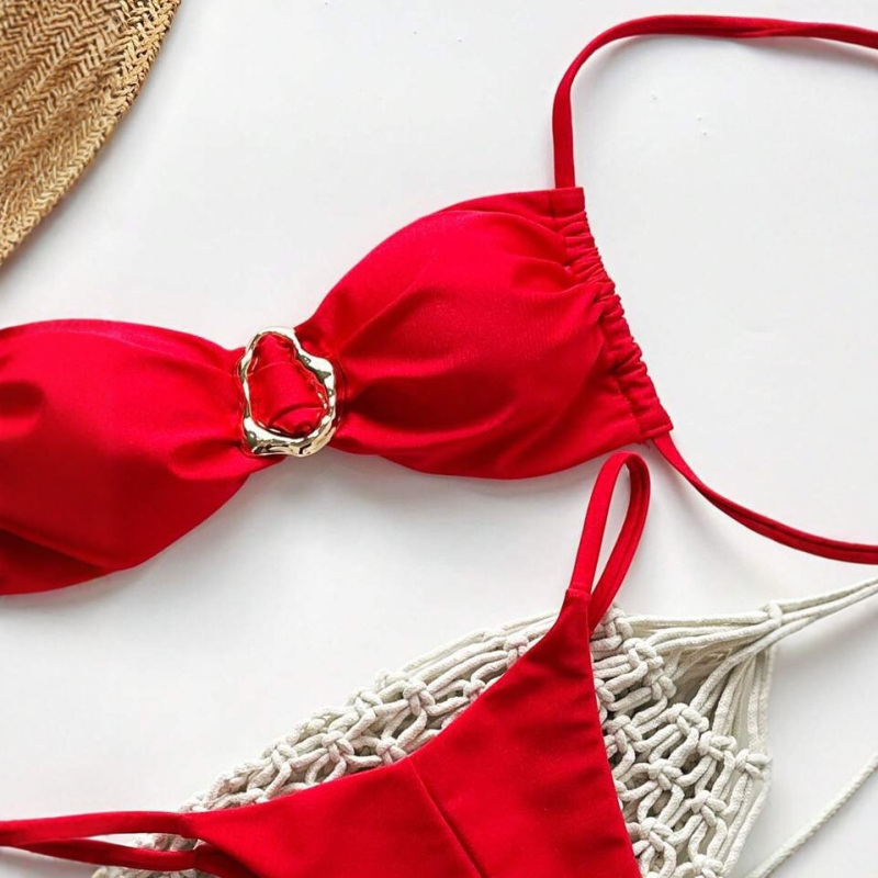 Ženski bikini kostim s sjajnom dvostrukom tkaninom, umetak za prsni koš, najlon 82% tkanina s podstavom 82%, 130 g, bez rukava