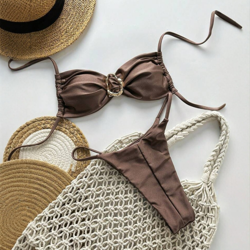 Ženski bikini kostim s sjajnom dvostrukom tkaninom, umetak za prsni koš, najlon 82% tkanina s podstavom 82%, 130 g, bez rukava