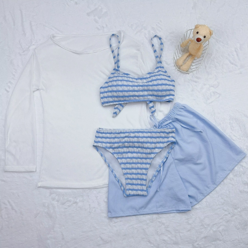 Novi dvodijelni bikini s push-up učinkom za mali bust, vitka silueta, četverodijelni set s pokrivačem i dugim plažnim hlačama za termalne kupke