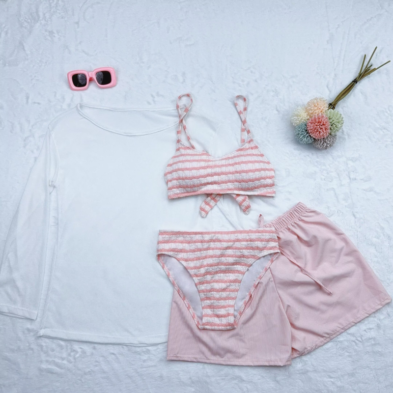 Novi dvodijelni bikini s push-up učinkom za mali bust, vitka silueta, četverodijelni set s pokrivačem i dugim plažnim hlačama za termalne kupke