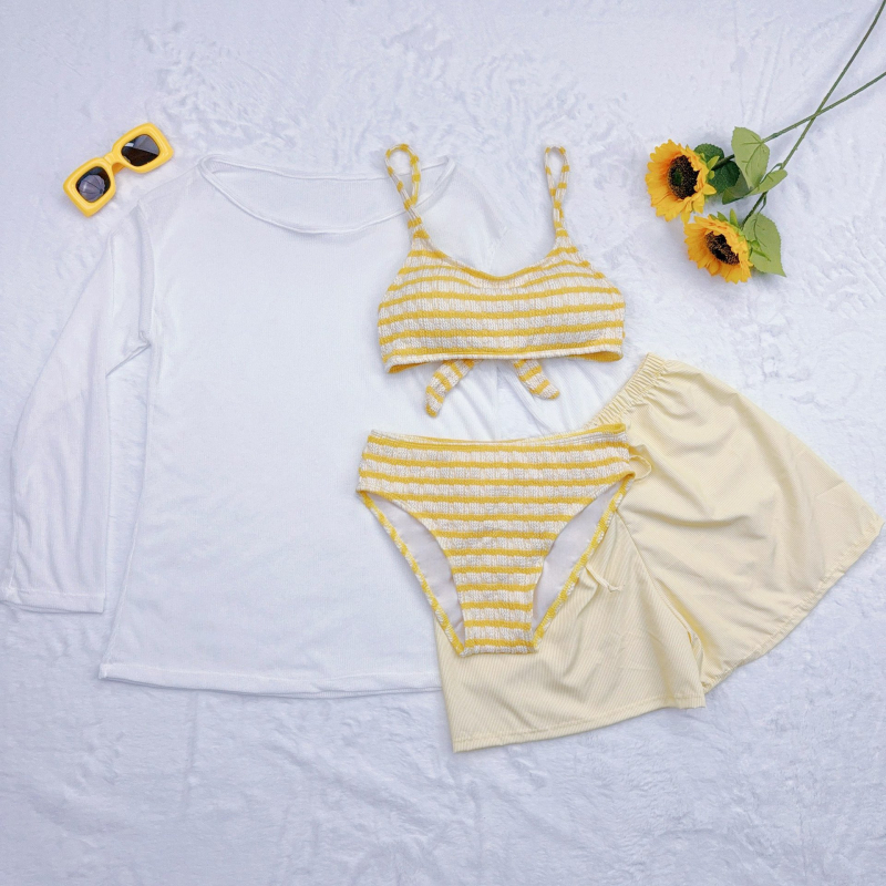 Novi dvodijelni bikini s push-up učinkom za mali bust, vitka silueta, četverodijelni set s pokrivačem i dugim plažnim hlačama za termalne kupke