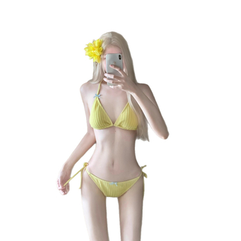 Ženski dvodijelni bikini s vezanjem, bijelo-žuti, za male grudi, pogodan za spa odmor
