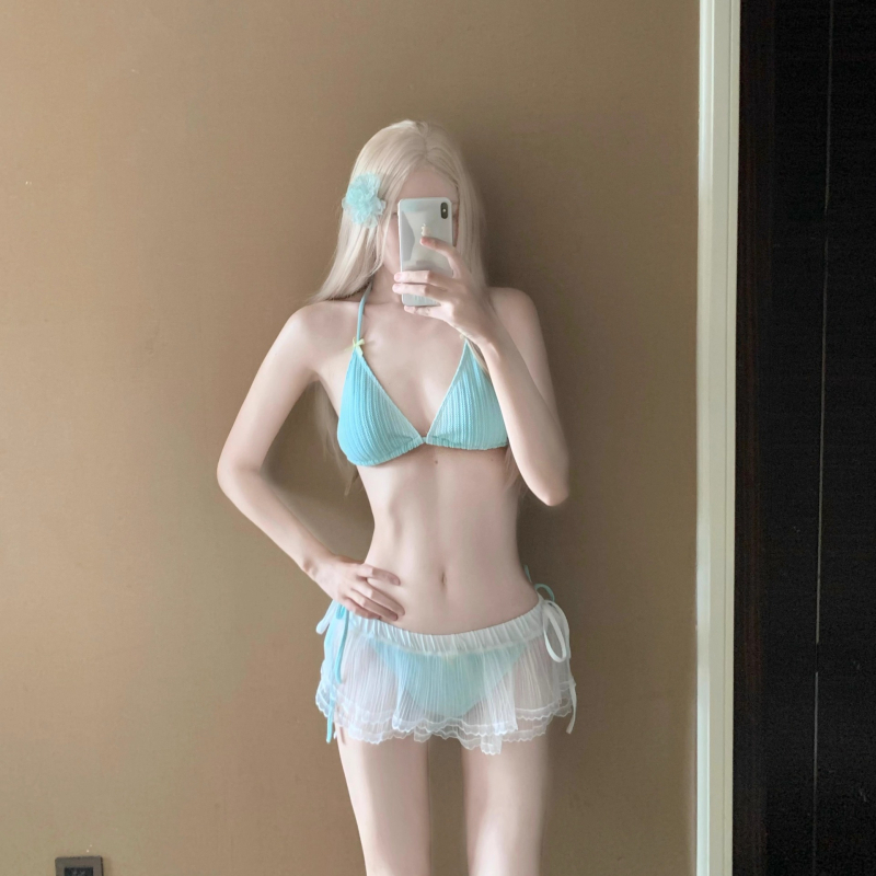 Ženski dvodijelni bikini s vezanjem, bijelo-žuti, za male grudi, pogodan za spa odmor
