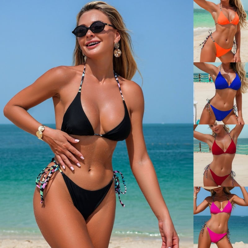 Női bikini szett pántos, ujj nélküli felső, alsó rész briefs stílusú, melltartóbetétek beépítve, poliészter 82% anyag, 95% poliészter bélés, magas rugalmasság és tartósság