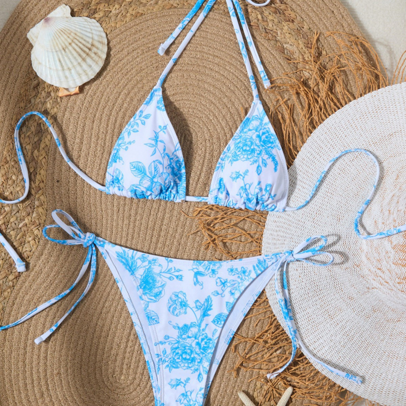 Ženski bikini s leopardim uzorkom, otvoren leđni dio, vezice za podešavanje, podstavljeni gornji dio, najlon materijal