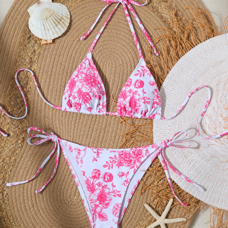 Ženski bikini s leopardim uzorkom, otvoren leđni dio, vezice za podešavanje, podstavljeni gornji dio, najlon materijal