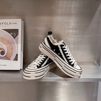 Adidași din pânză cu platformă, unisex, model dungat, talpă din cauciuc, creștere aînălțimii