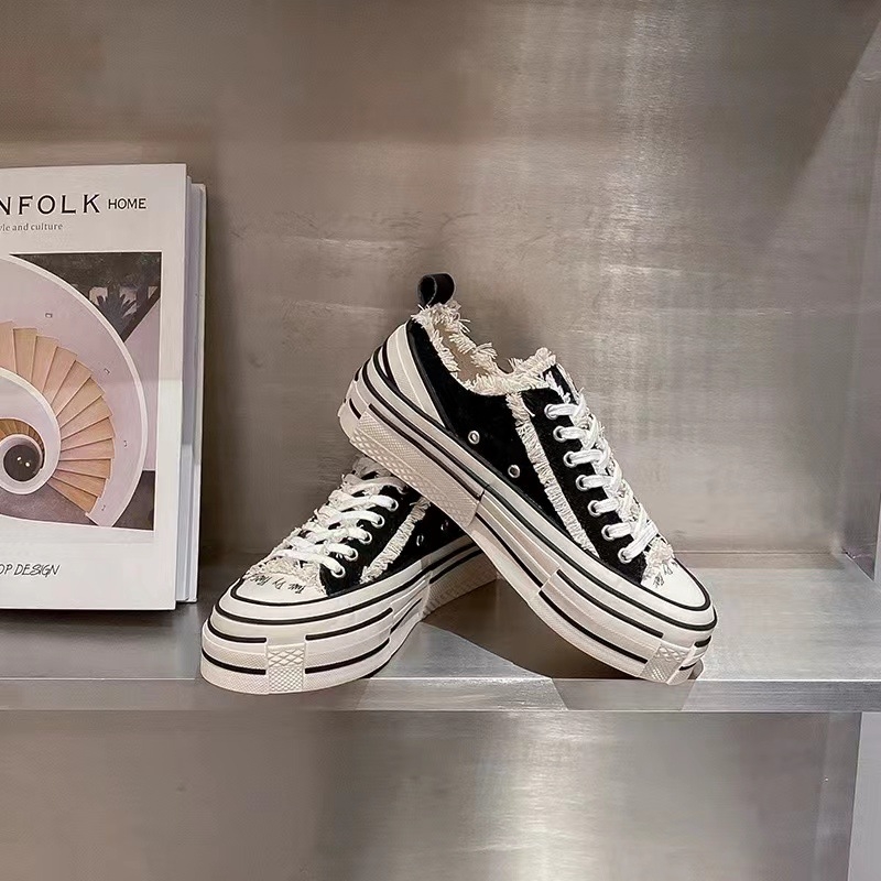 Adidași din pânză cu platformă, unisex, model dungat, talpă din cauciuc, creștere aînălțimii