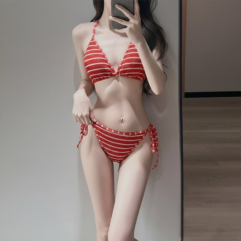 Dvodijelni bikini s prugama, s punim košaricama, jednostavan ležerni kroj za plažu