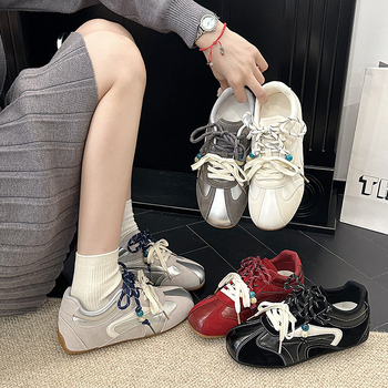 Ženske tenisice od PU kože, debela potplata, vezanje, 3–7 cm porast visine, jesen 2025