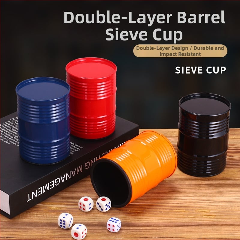 Σετ κύπελλα ζαριών σε μορφή δοχείου λαδιού, διπλού επιπέδου μεταλλική κατασκευή βαμμένη με επίχρισμα, πλαστικά εξαρτήματα, δυνατότητα εκτύπωσης λογότυπου, συσκευασία 120 τεμάχια, κατασκευασμένο στην ηπειρωτική Κίνα