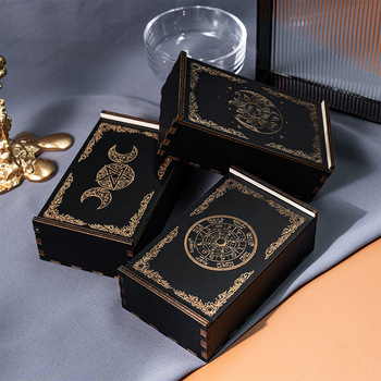 Kutija za pohranu tarot karata s kliznim poklopcem; drvena kutija od basswood plywood; za karte tarota i društvene igre; pogodno za dob 7–14, 15–35, 36–60, 61+.