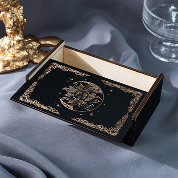Kutija za pohranu tarot karata s kliznim poklopcem; drvena kutija od basswood plywood; za karte tarota i društvene igre; pogodno za dob 7–14, 15–35, 36–60, 61+.