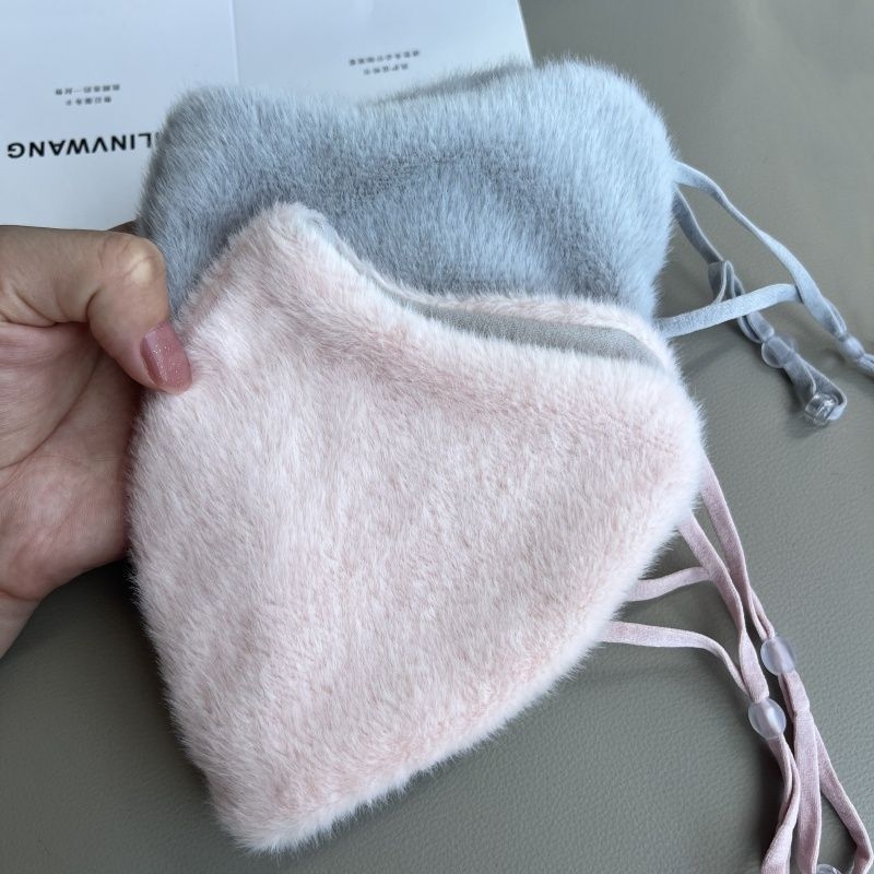 Зимна топла маска за лице с изкуствен зайчи пух, ветроустойчива, за каране на колело и за ски, унисекс, полиестер