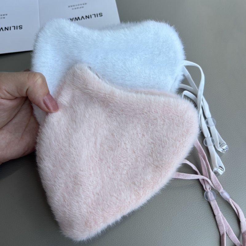 Зимна топла маска за лице с изкуствен зайчи пух, ветроустойчива, за каране на колело и за ски, унисекс, полиестер