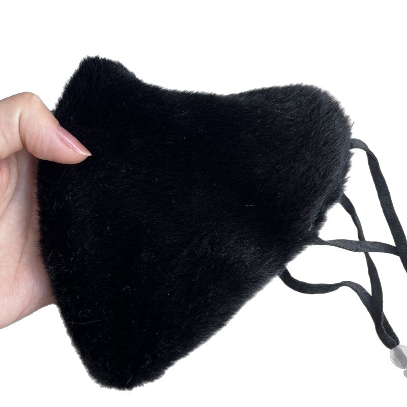 Зимна топла маска за лице с изкуствен зайчи пух, ветроустойчива, за каране на колело и за ски, унисекс, полиестер