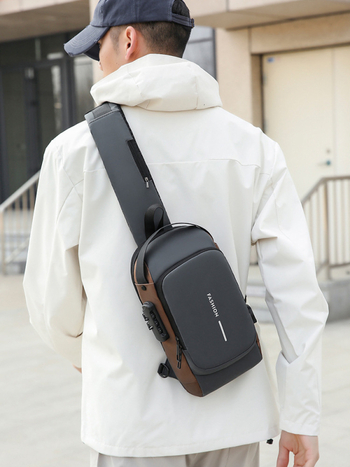 Férfi mellkas táska — PU, városi minimalist stílus, lélegző, vízálló, ultrakönnyű, betűs minta, polietilén bélés
