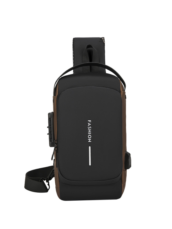 Ανδρική τσάντα στήθους — PU, αστικός μινιμαλισμός, διαπνοή, αδιάβροχη, υπερ-ελαφριά, μοτίβο με γράμματα, επένδυση πολυεστέρα