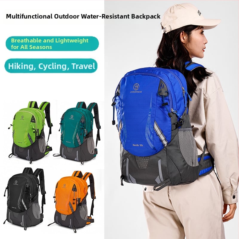 Pārgājienu mugursoma, universāla, no poliestera, ūdensizturīga un ultraviegla, ar izliektām plecu siksnām un neilona odere