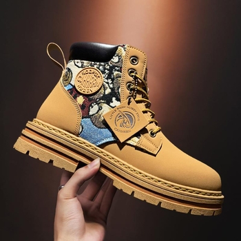 Μάρτιν μποτάκια για άνδρες με σόλα από καουτσούκ, ψηλό άνω μέρος, στρογγυλή μύτη και επένδυση από ύφασμα