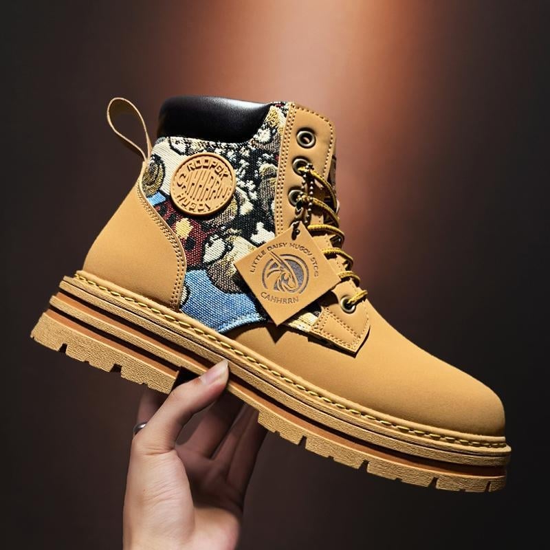 Μάρτιν μποτάκια για άνδρες με σόλα από καουτσούκ, ψηλό άνω μέρος, στρογγυλή μύτη και επένδυση από ύφασμα