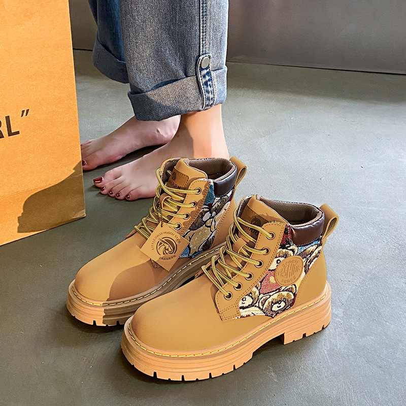 Μάρτιν μποτάκια για άνδρες με σόλα από καουτσούκ, ψηλό άνω μέρος, στρογγυλή μύτη και επένδυση από ύφασμα