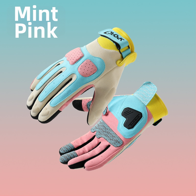 Mănuși de motocicletă – cu degete întregi, poliester, unisex adult, brand Slender neck, groase, anti-zgâriere și rezistente, design Macaron, stil retro