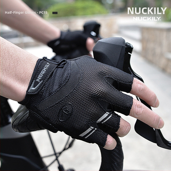 NUCKILY Mănuși de bicicletă cu degete jumătate, pernă groasă în palmă, antiderapante, absorbție la șocuri, Nylon