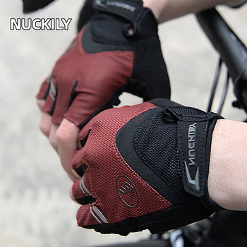 NUCKILY Mănuși de bicicletă cu degete jumătate, pernă groasă în palmă, antiderapante, absorbție la șocuri, Nylon