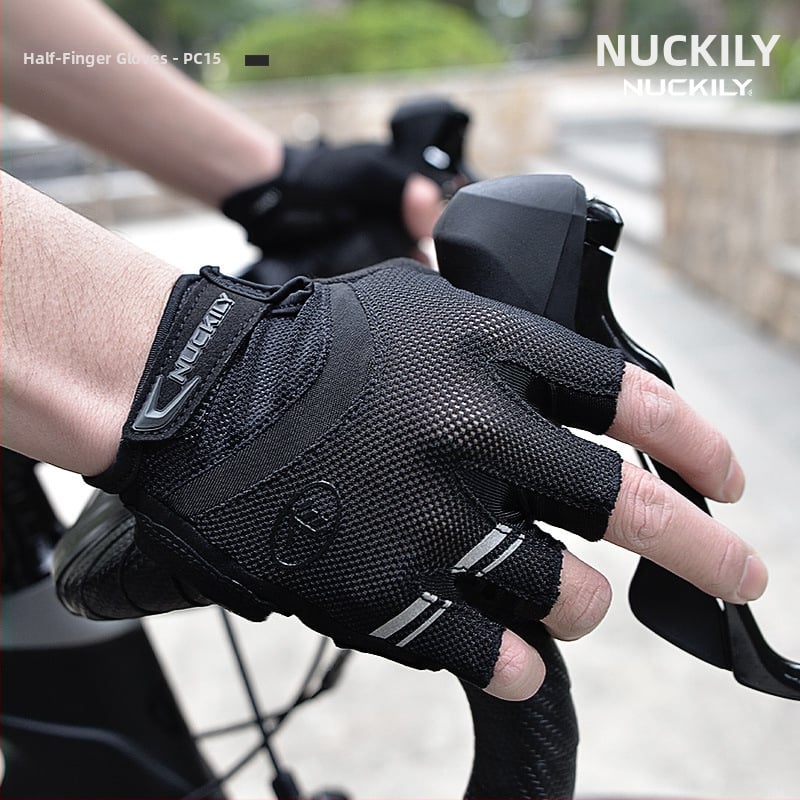 NUCKILY Mănuși de bicicletă cu degete jumătate, pernă groasă în palmă, antiderapante, absorbție la șocuri, Nylon