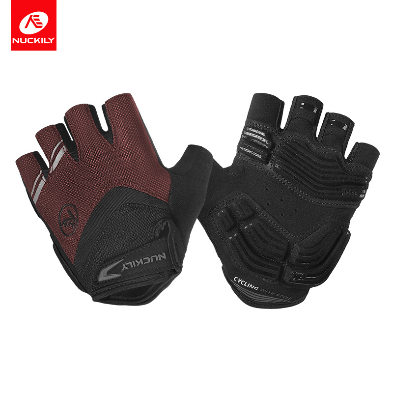 NUCKILY Mănuși de bicicletă cu degete jumătate, pernă groasă în palmă, antiderapante, absorbție la șocuri, Nylon